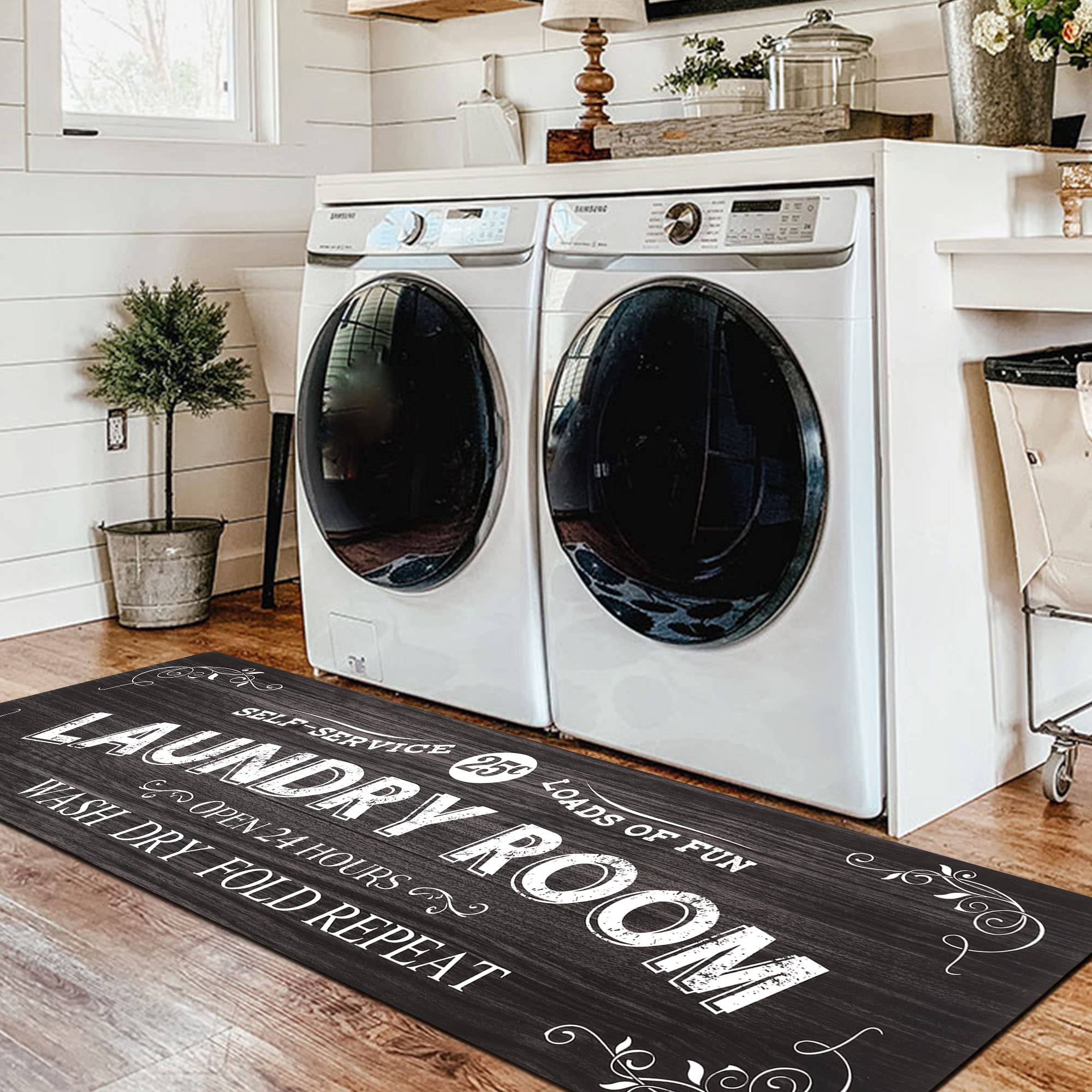 Homcomoda Farmhouse Laundry Room Runner Rug 20x59 Inch - Non-Slip Rubber Backing, Washable Black Laundry Mat - Perfect for Laundry Room Decor, Kitchen, Bathroom & High-Traffic Areas