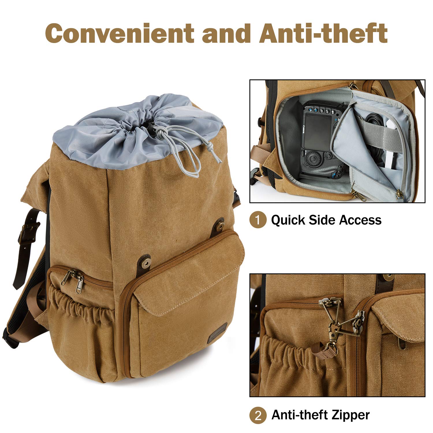 BAGSMART Anti-Theft DSLR SLR Camera Backpack with Rain Cover - Waterproof Canvas Photography Bag Fits 15