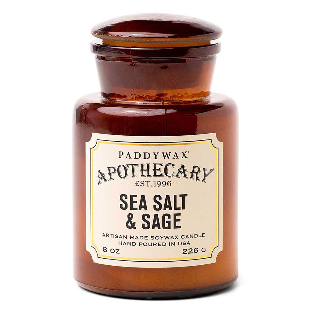 Premium Apothecary Glass Candle - Sea Salt & Sage Scented Soy Wax for Home Decor, Relaxation & Aromatherapy | Perfect for Bedroom, Bathroom & Meditation Spaces