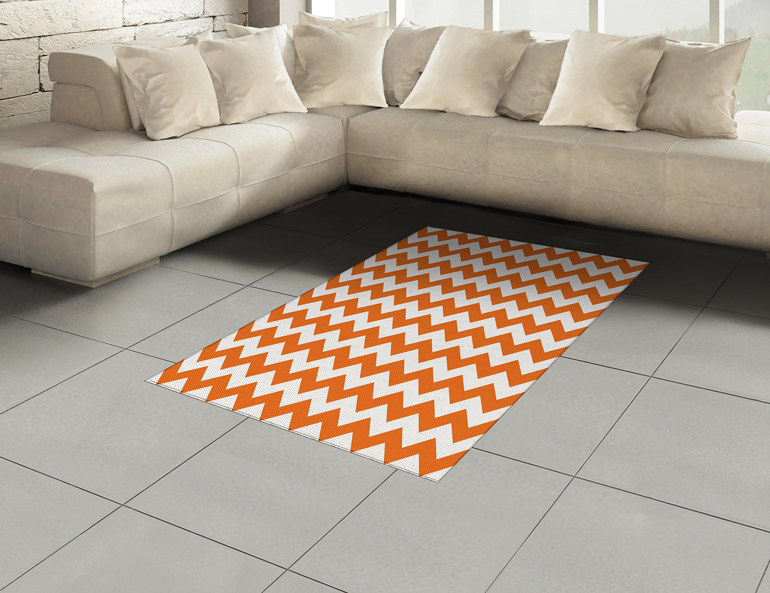 Ambesonne Chevron Halloween Pumpkin Area Rug - Traditional Autumn Holiday Decor, Flat Woven Accent Rug for Living Room, Bedroom & Dining Room - 4' x 5'7