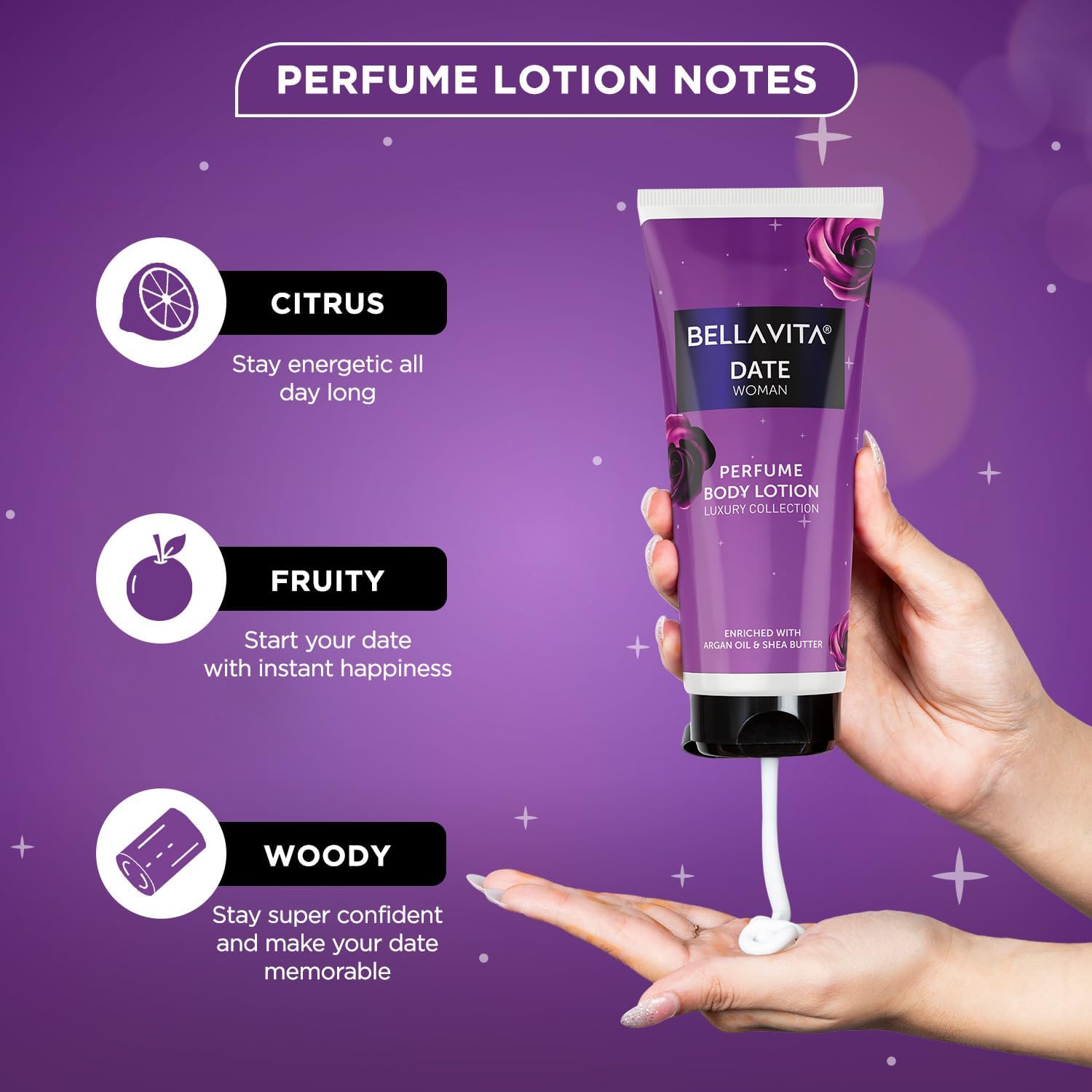 Bella Vitaa Luxury Date Night Perfumed Body Lotion for Women - 200ml with Argan Oil & Shea Butter | Deep Hydration, Skin Nourishment & Softening | Perfect for Romantic Evenings, Daily Moisturizing & Gift Giving