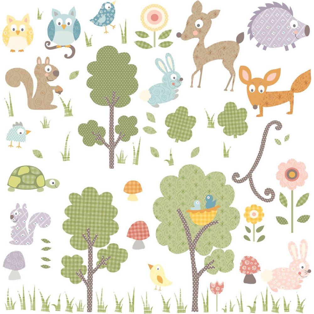 RoomMates RMK1398SCS Woodland Animals Peel and Stick Wall Decals - Black - Easy Removable Wall Stickers for Kids Bedroom, Nursery, Playroom Decor