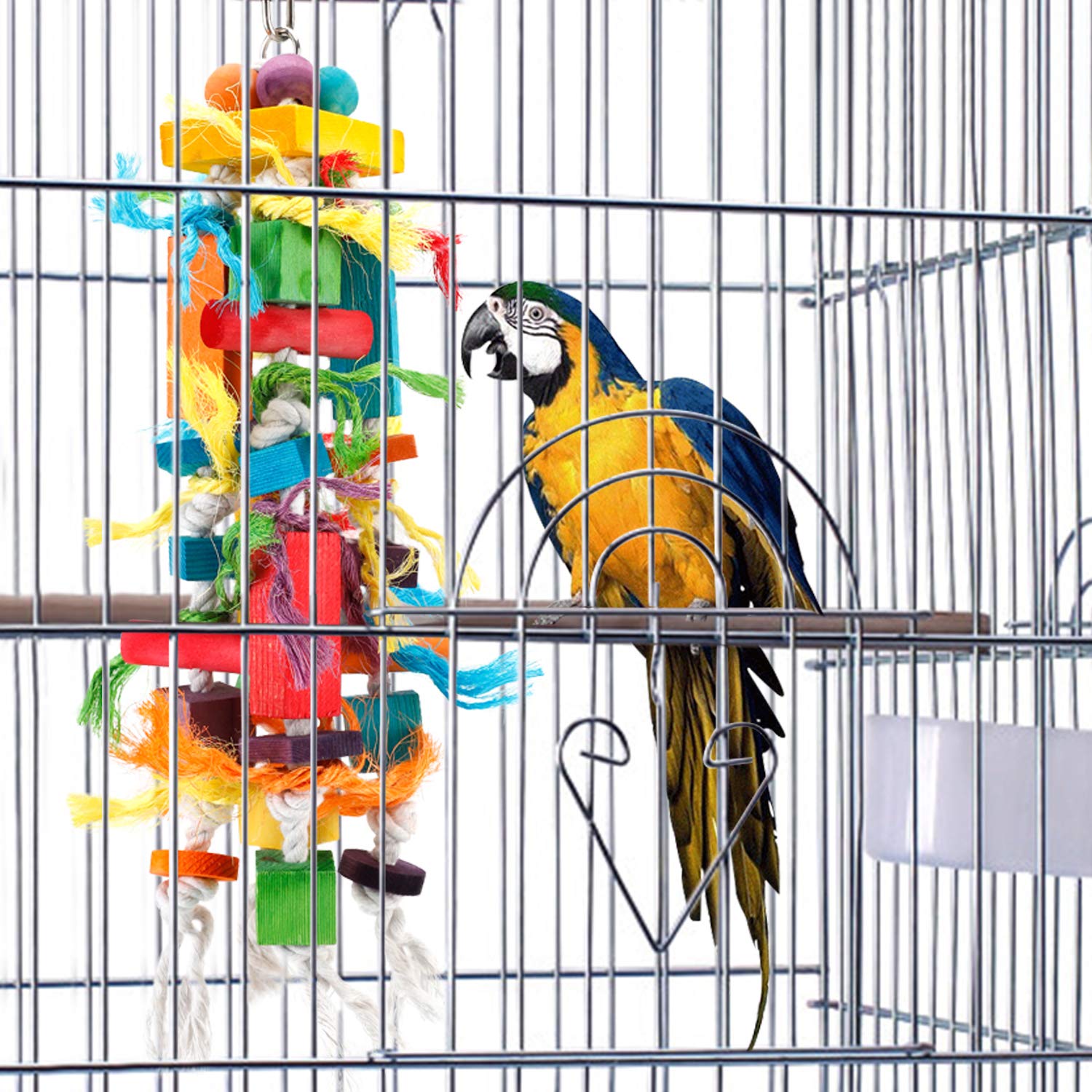 CRMADA Bird Toys for Parrots - Multicolored Wooden Chewing & Tearing Toys for African Grey, Cockatiel, Cockatoo & Medium Birds - Perfect for Cage Enrichment & Beak Exercise