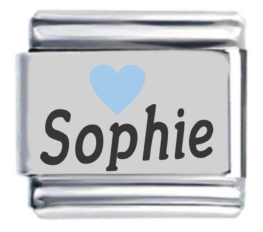 Sophie Light Blue Heart Laser Engraved Italian Charm Link Bracelet - Perfect for Gifts, Friendship Jewelry & Custom Name Accessories