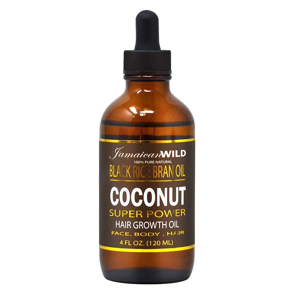 Organic Jamaican Wild Black Rice Bran Oil & Virgin Coconut Oil Blend - 4oz Bottle for Cooking, Hair Care & Skin Moisturizing