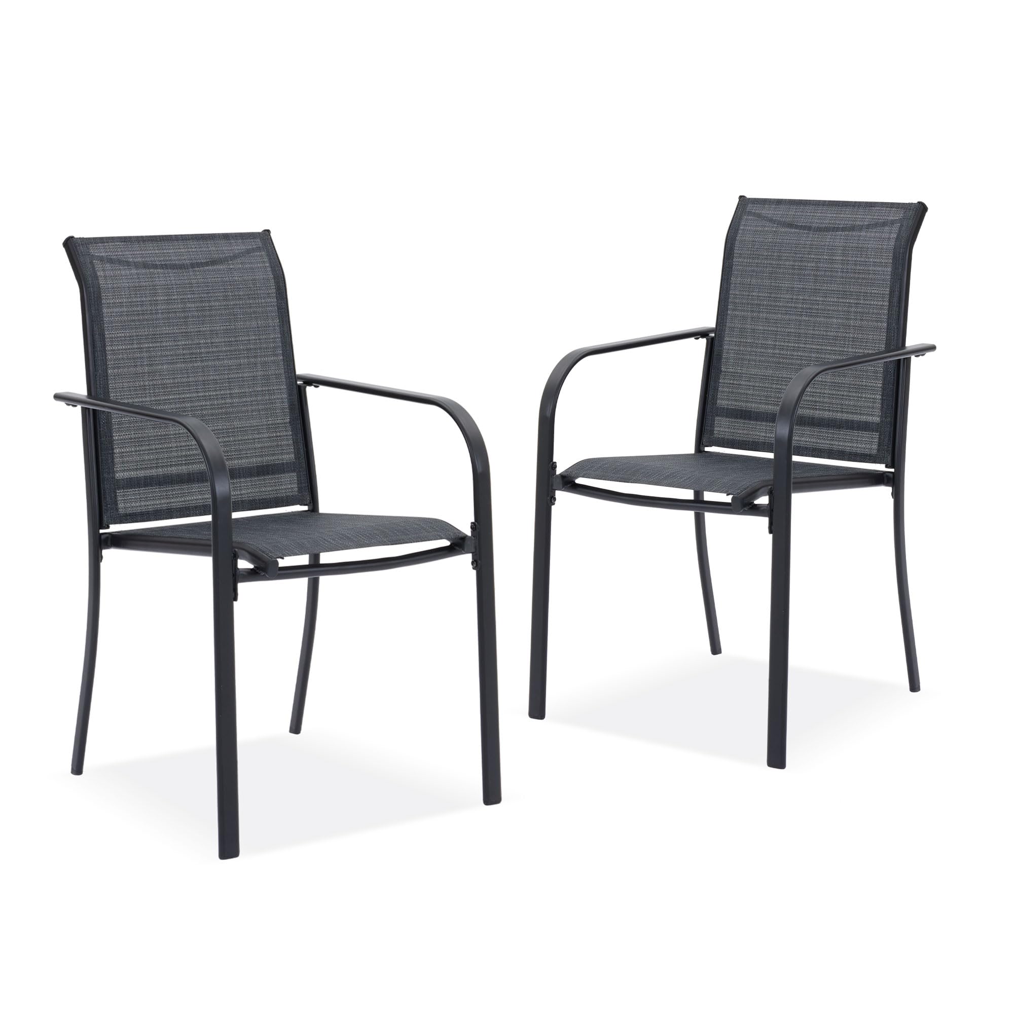 VICLLAX Outdoor Chairs Set of 2 - Stackable Metal Patio Sling Chairs for Lawn, Garden, Poolside & Backyard - Comfortable Grey Lounge Chairs for Relaxing, Sunbathing & Outdoor Gatherings