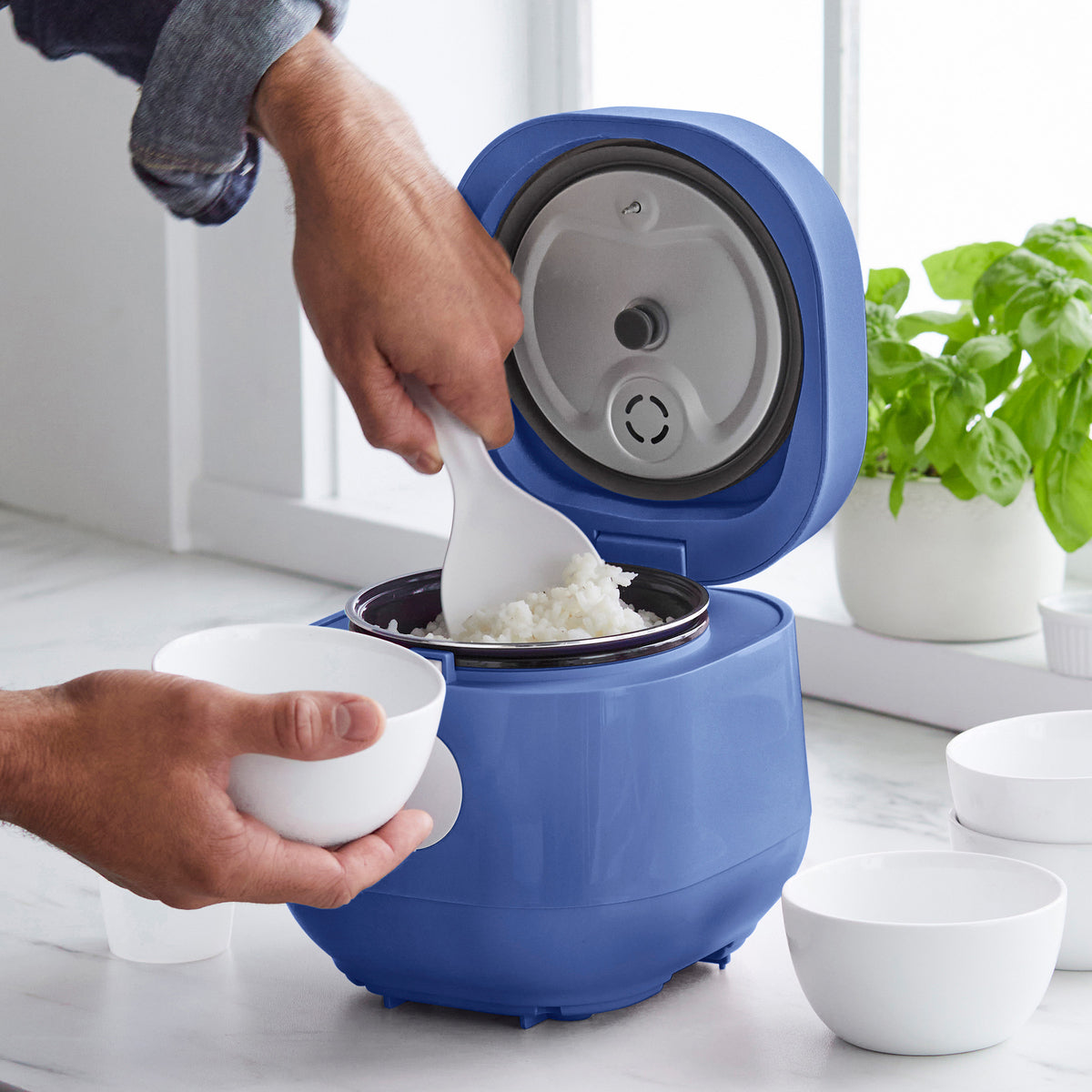 GreenLife 4-Cup Nonstick Rice Cooker & Grain Steamer | Perfect for White Rice, Quinoa & Oatmeal | Compact Kitchen Appliance for Small Spaces & Dorm Rooms | BPA-Free Ceramic Coating in Blue
