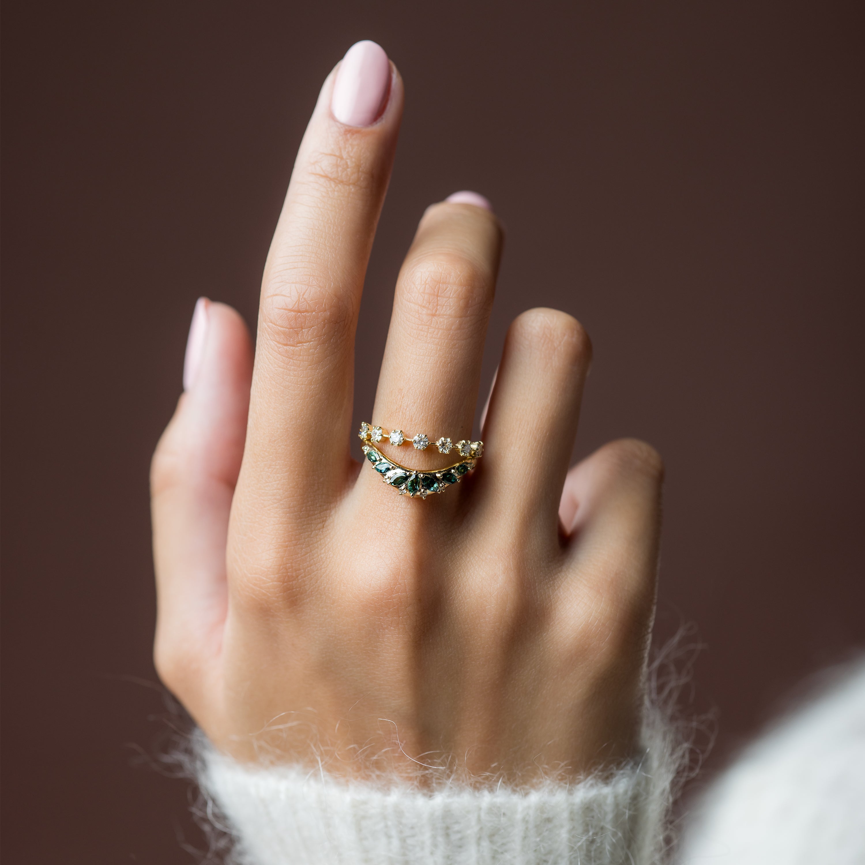 Amplify Band with Marquise Green Sapphires - Elegant Sterling Silver Ring for Women | Perfect for Weddings, Anniversaries & Special Occasions
