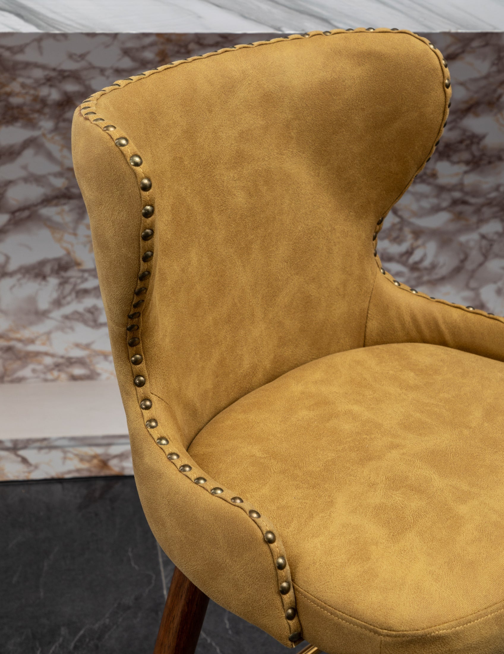 Roundhill Furniture Nevis Mid-Century Modern Faux Leather Tufted Counter Stools with Nailhead Trim - Set of 2, Yellow - Perfect for Kitchen Islands, Breakfast Bars & Home Decor