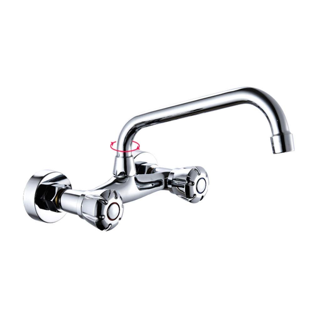 Premium Wall-Mounted Copper Faucet with Hot & Cold Water Mixing - Chrome Plated Double Handle Design for Kitchen Sink, Balcony & Laundry Pool | Durable & Stylish Bathroom & Outdoor Water Solution