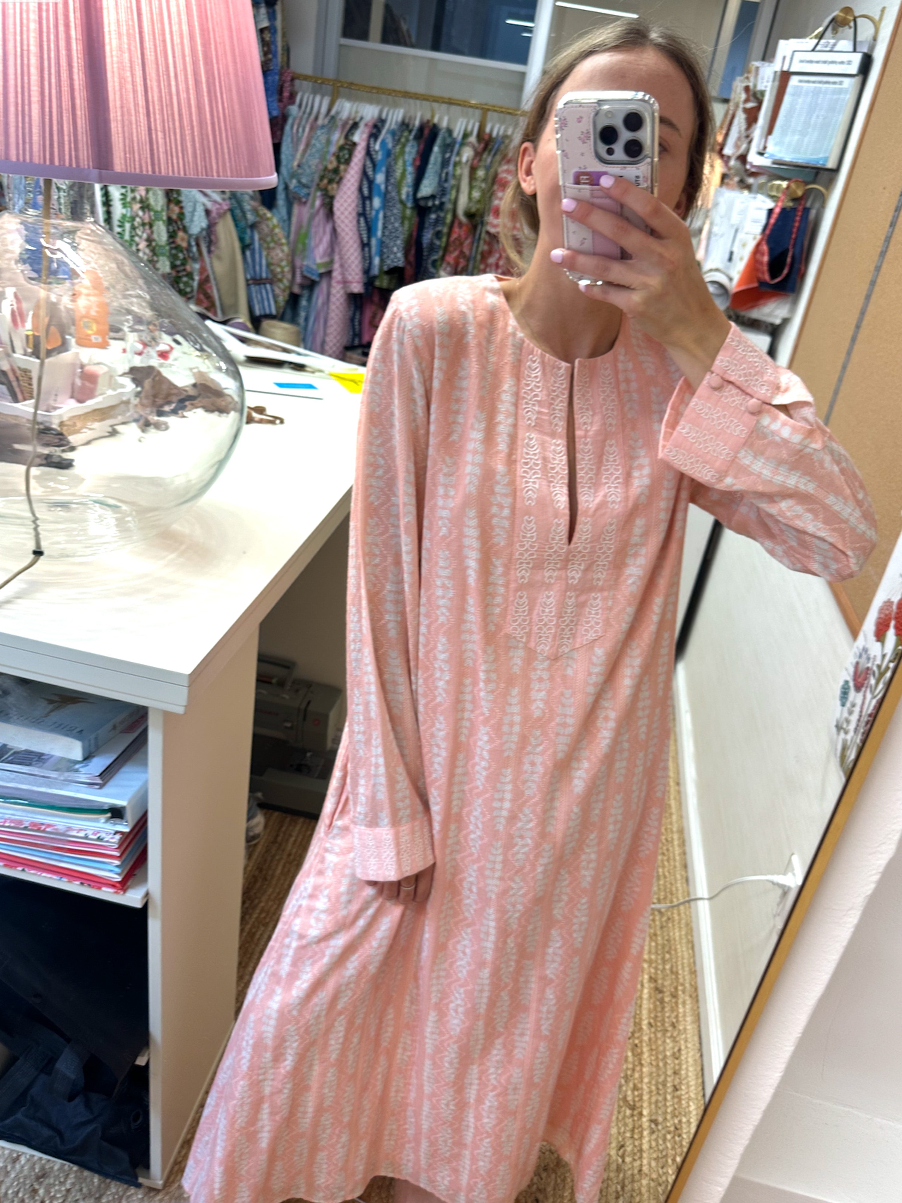 Sample Sale Kaftan Size Small Peach Leaf - Flowy Summer Beach Cover Up & Boho Chic Resort Wear