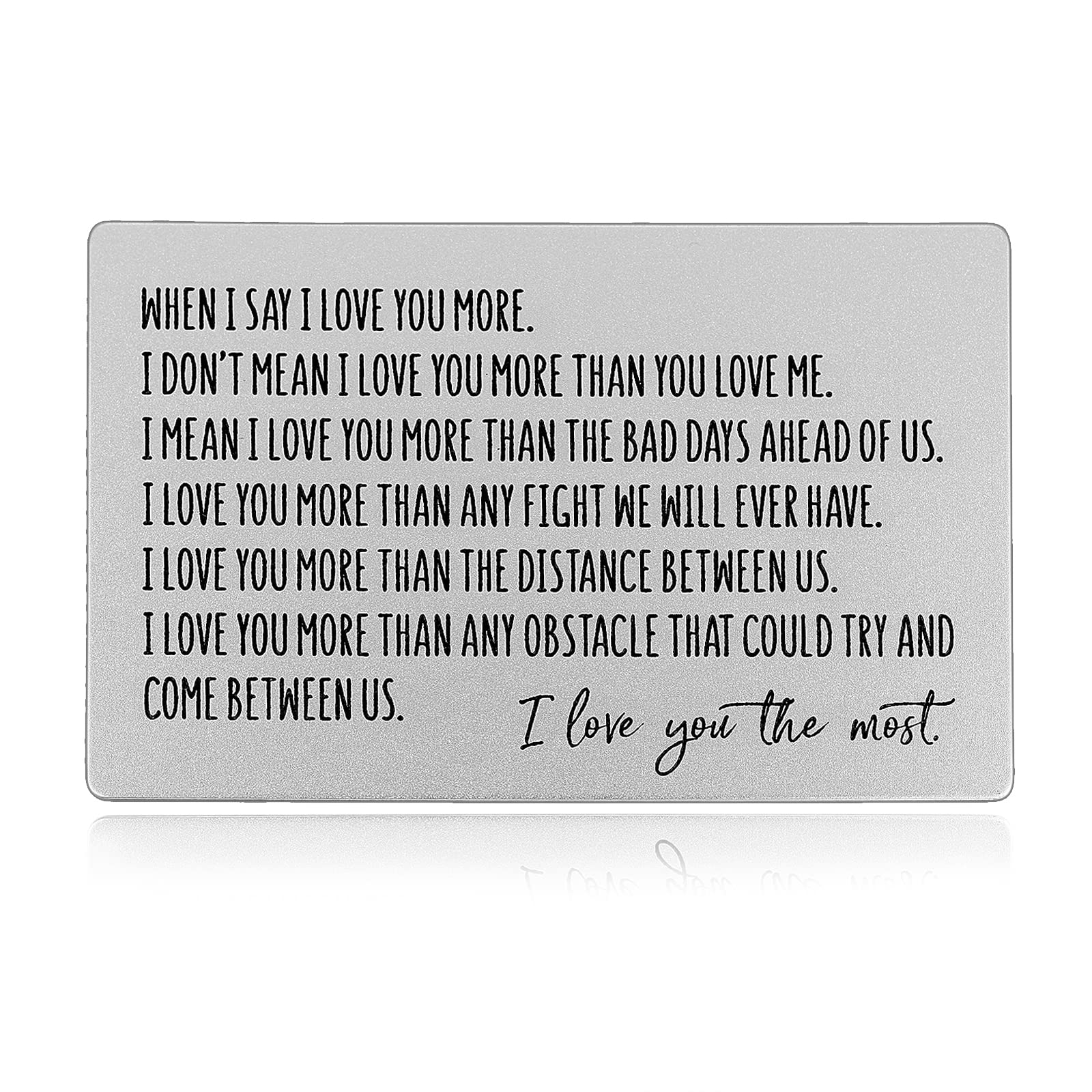 Personalized Engraved Metal Love Note Wallet Card - Romantic Gift for Husband, Boyfriend, Men from Wife, Girlfriend - Wedding, Valentine's Day, Birthday, Anniversary Gift - 'I Love You More' Engraving - Perfect for Everyday Carry, Surprise Notes & Special Occasions