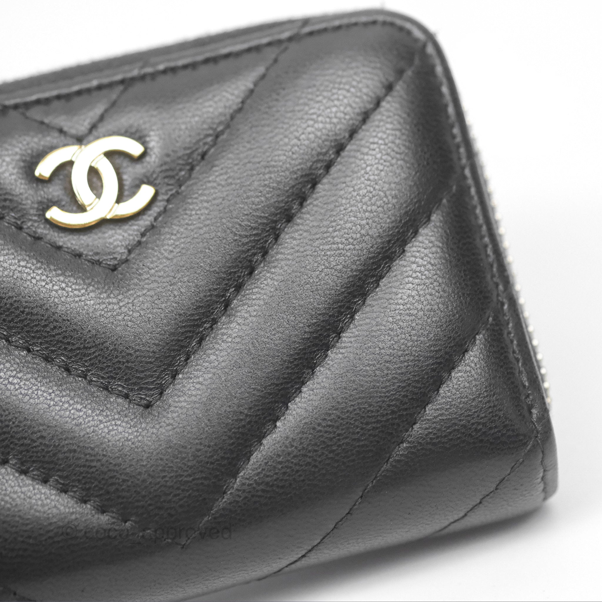 Chanel Chevron Zipped Coin Purse - Black Lambskin with Gold Hardware | Luxury Small Wallet for Women | Perfect for Parties, Travel & Everyday Use