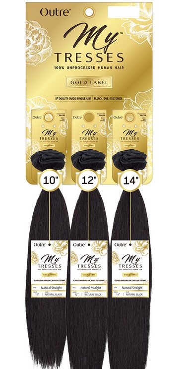 Outre My Tresses Gold Label 100% Human Hair Bundles - Natural Straight Hair Extensions for Styling & Volume | Perfect for Weaves, Braids & Everyday Wear