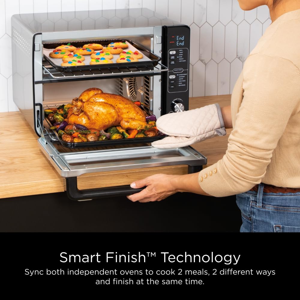 Ninja DCT401 12-in-1 Double Oven with FlexDoor, FlavorSeal & Smart Finish - Rapid Convection Top & Air Fry Bottom - Bake, Roast, Toast, Air Fry, Pizza - Stainless Steel Countertop Oven for Home Kitchen, Small Spaces & Holiday Cooking