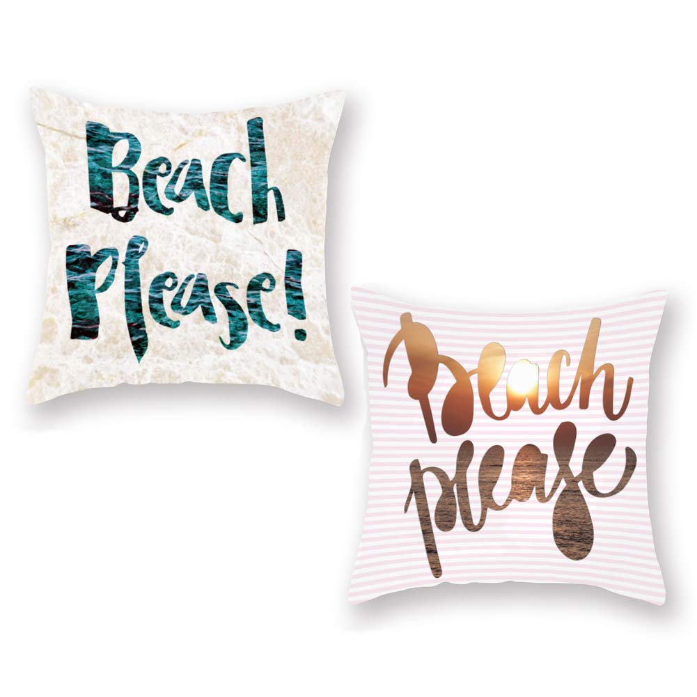 **Aremetop 2 Pack Beach Please Throw Pillow Covers - 18x18 Inch Super Soft Decorative Cushion Covers for Summer, Beach House, Living Room & Outdoor Decor**    *(Perfect for Coastal Home Decor, Patio Furniture, or Vacation Rental Styling)*
