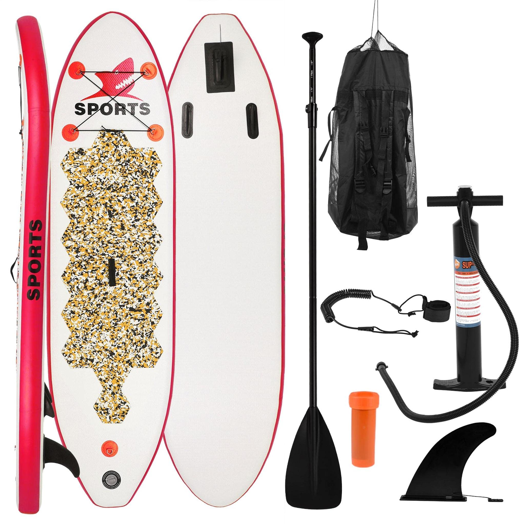 10' Inflatable Stand Up Paddle Board - Multi-Color SUP with Adjustable Fin, Hand Pump, Backpack & Repair Kit - Lightweight & Durable for Beginners to Experts - Perfect for Lakes, Rivers & Ocean Surfing