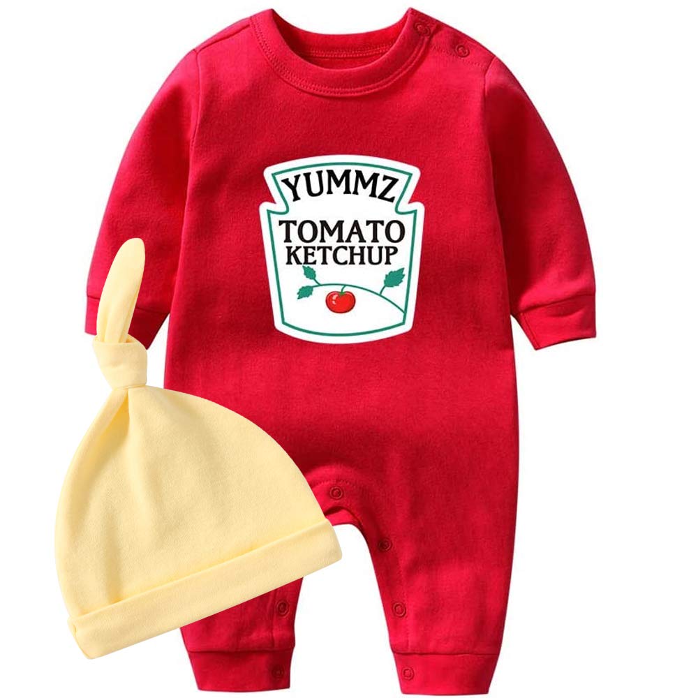 YSCULBUTOL Funny Baby Twins Bodysuit - Ketchup & Mustard Matching Outfits for Baby Girls - Short Sleeve Romper Set - Perfect for Twin Photoshoots, Sibling Matching, and Family Events