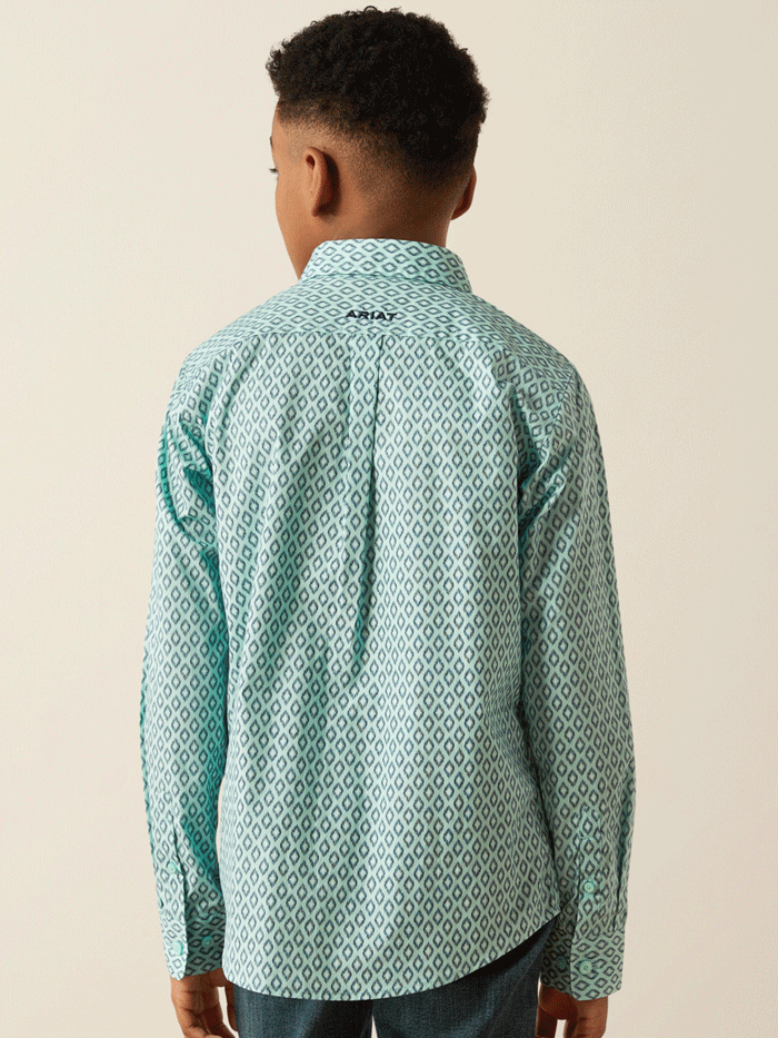 Ariat 10054785 Kids Canyon Classic Fit Shirt - Mint Green Western Style Shirt for Boys & Girls | Perfect for Rodeo, Horseback Riding & Outdoor Adventures