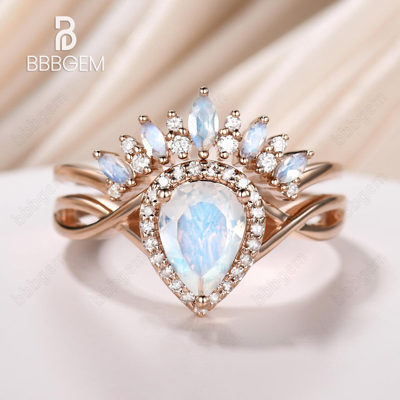 Moonstone Bridal Set - Unique Marquise & Pear Shaped Wedding Ring Set for Women | Perfect for Engagement, Anniversary & Bridal Jewelry Gifts