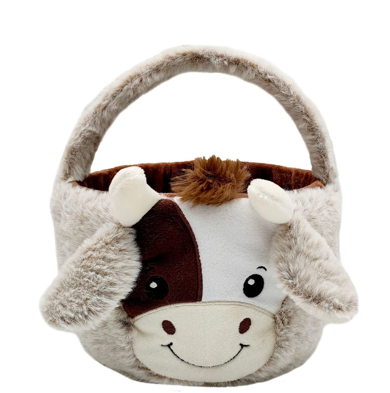 FunurHoome Cute Plush Cow Easter Buckets with Soft Ears - Easter Egg Hunt Gift Bags & Party Decor Totes for Candy, Toys & Gifts (White) - Perfect for Easter Celebrations, Kids Parties & Spring Decorations