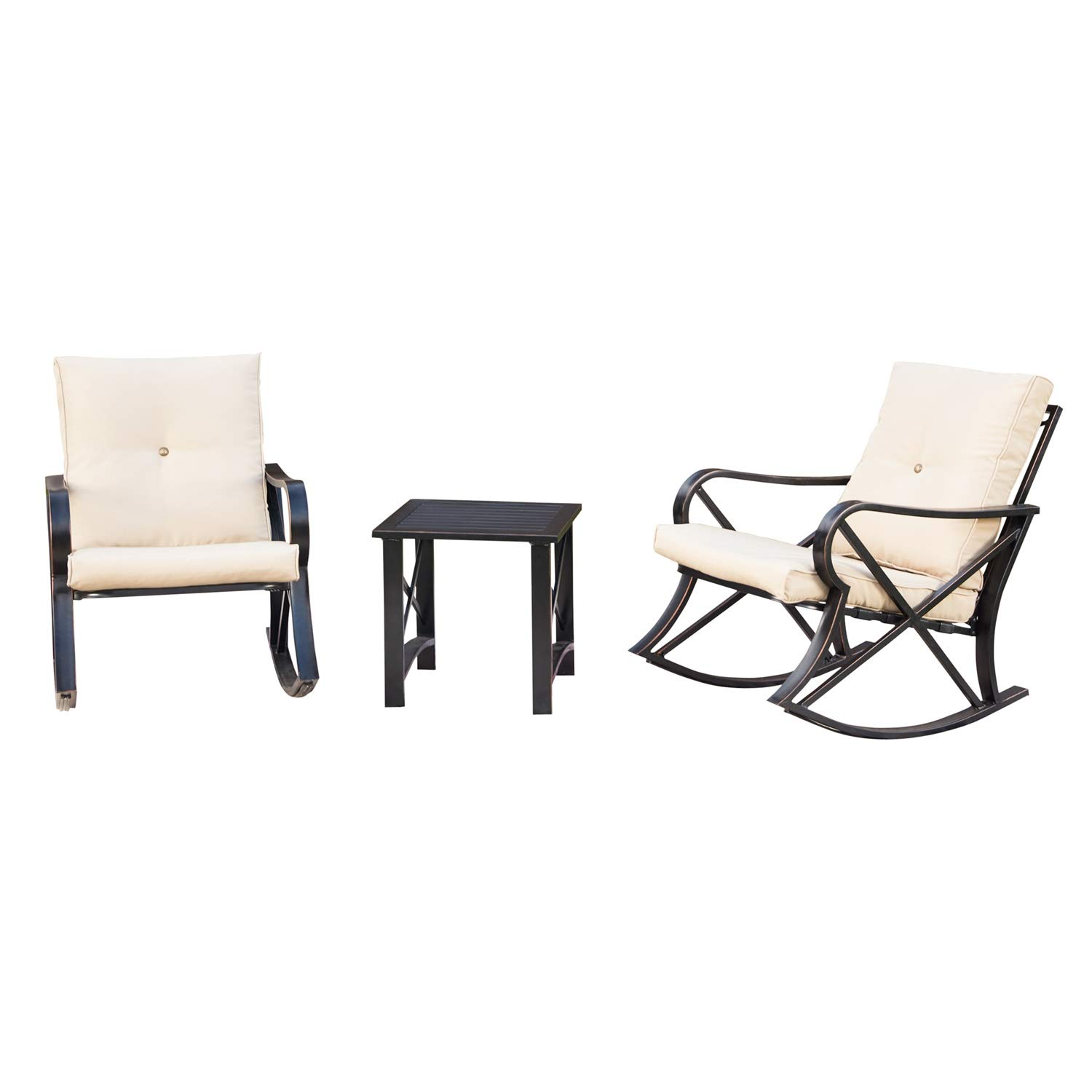 Patio Festival® 3-Piece Metal Outdoor Rocking Chair Bistro Set with Coffee Table & Thick Cushions - Durable Conversation Set for Backyard, Lawn, Porch, Poolside | Perfect for Relaxing, Entertaining & Outdoor Dining