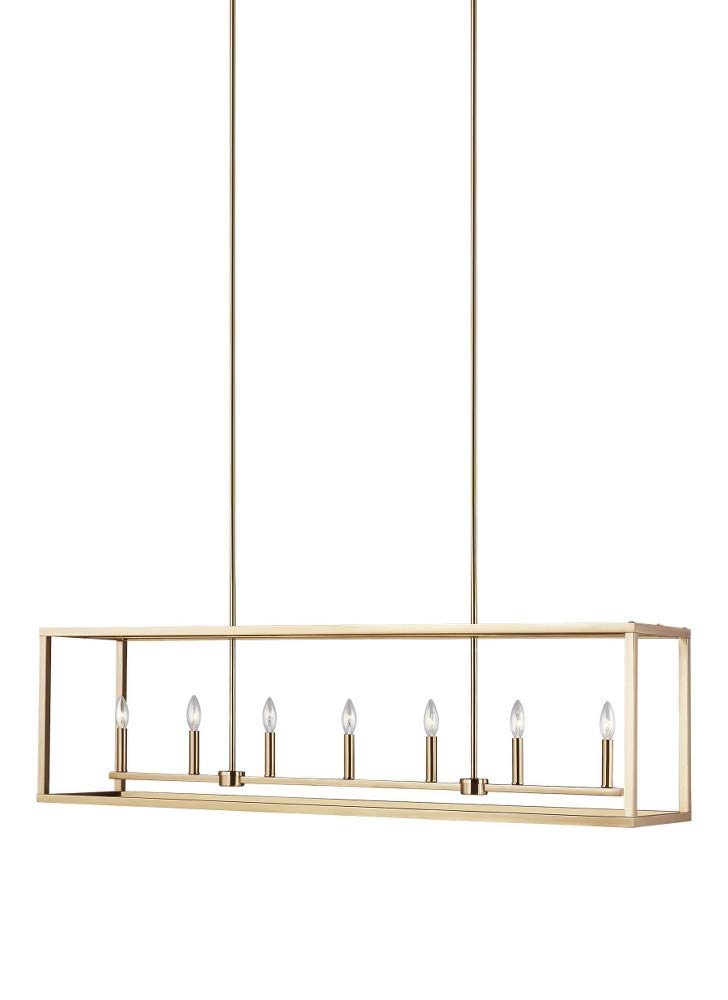 Generation Lighting 6634507-848 Long Seven Light Island Pendant - Modern Kitchen Lighting Fixture for Dining Room & Bar Counter