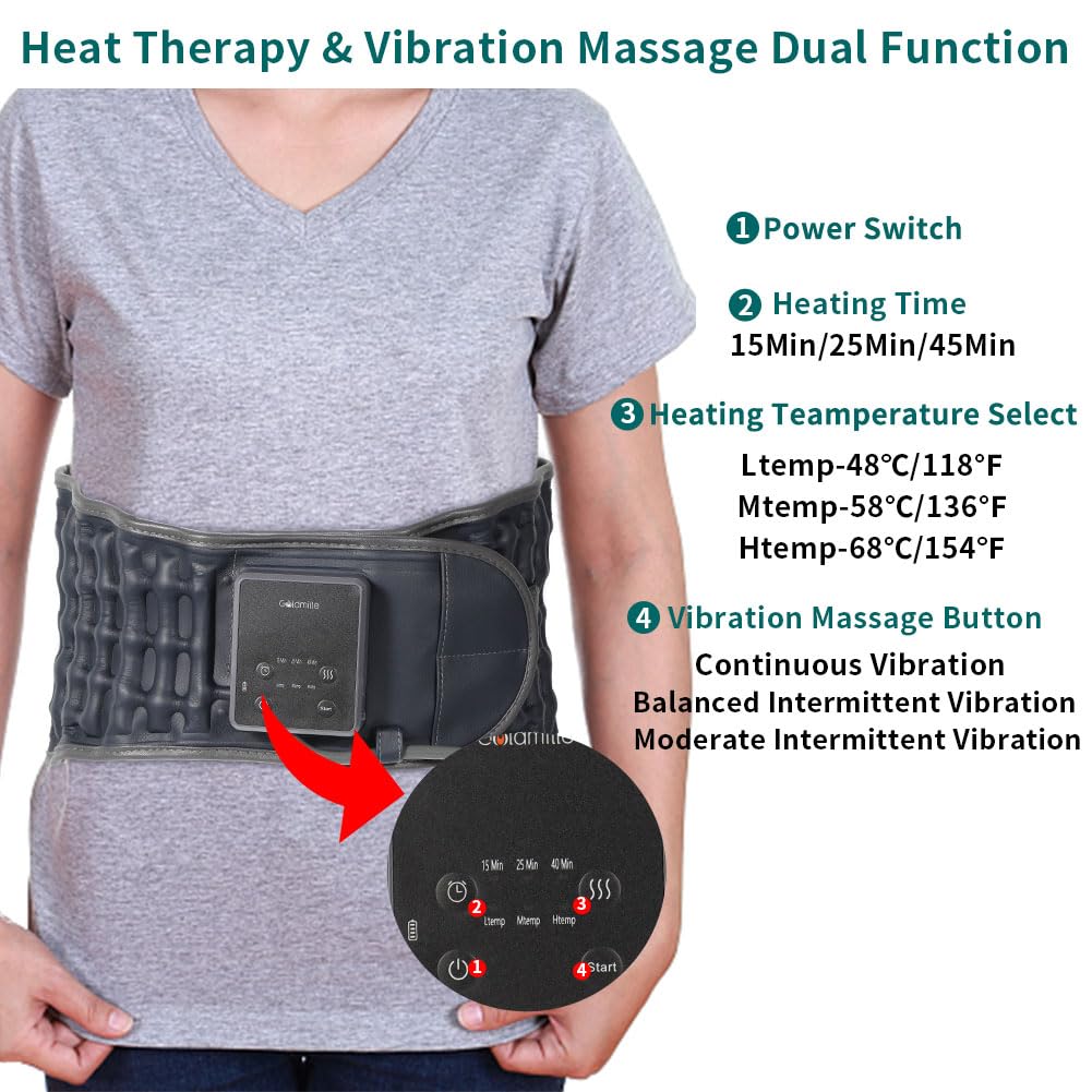 Heated Back Massager Belt for Pain Relief - Rechargeable Lumbar Support with Heating & Vibration Therapy, Adjustable Waist 29-49 inches - Perfect for Office, Home & Travel Use