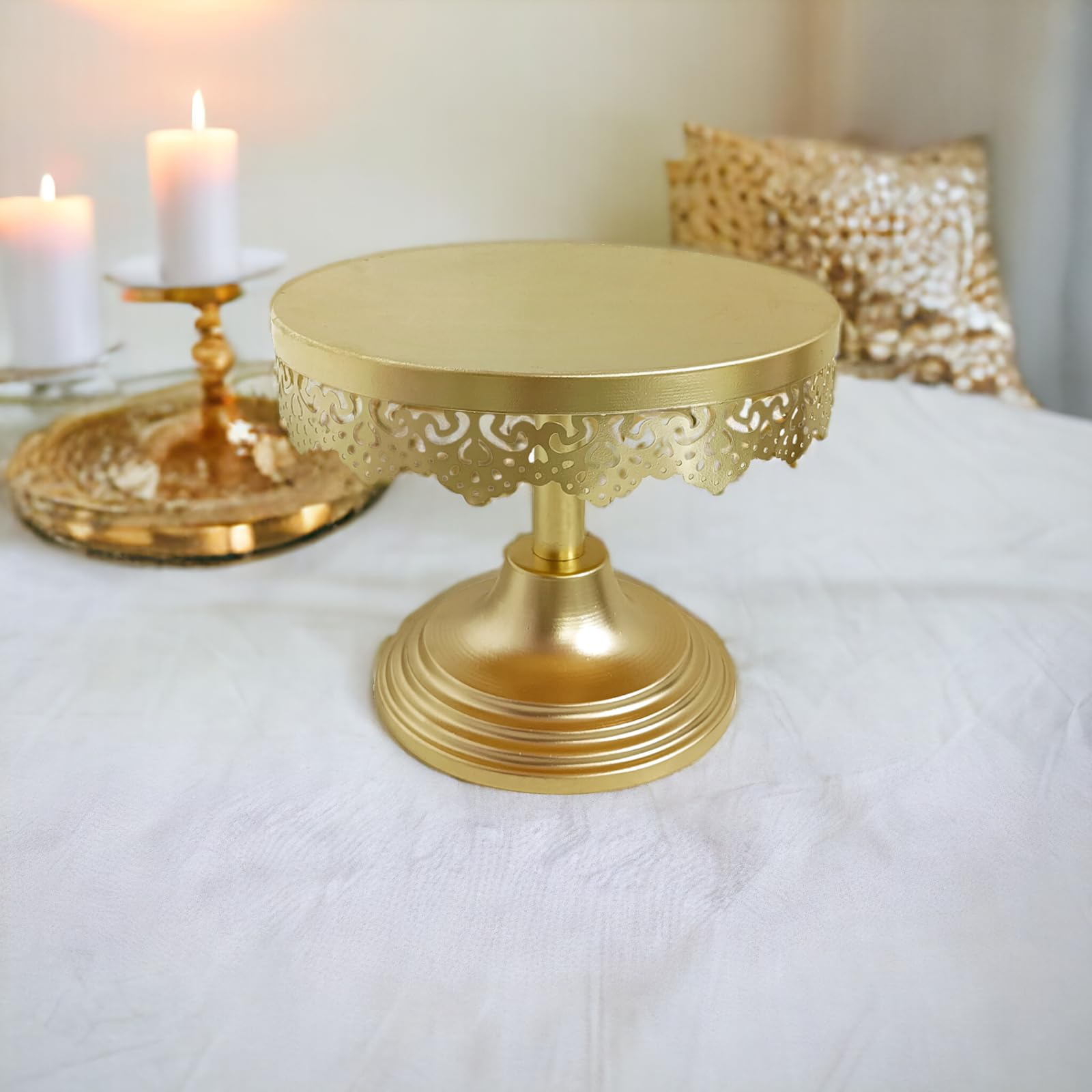 Extreme Karigari Gold Round Cake Stand | 10-Inch Iron & Metal Cake Stand for Weddings, Birthdays, and Dessert Displays | Durable Decorative Serving Tray for Parties