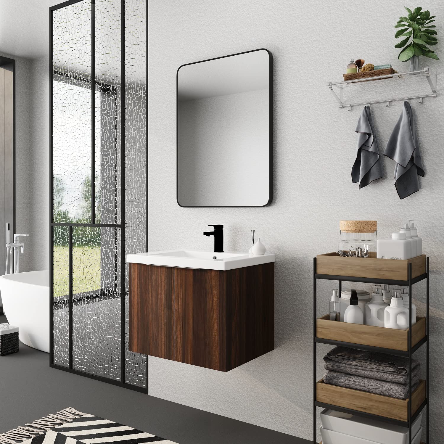 24 Inch Floating Bathroom Vanity with Sink - Modern Wood Wall Mounted Vanity Set with Soft Close Doors, Top Basin & Storage Cabinet for Small Bathroom, Apartment, Dorm - Space Saving Bathroom Solution for Compact Homes