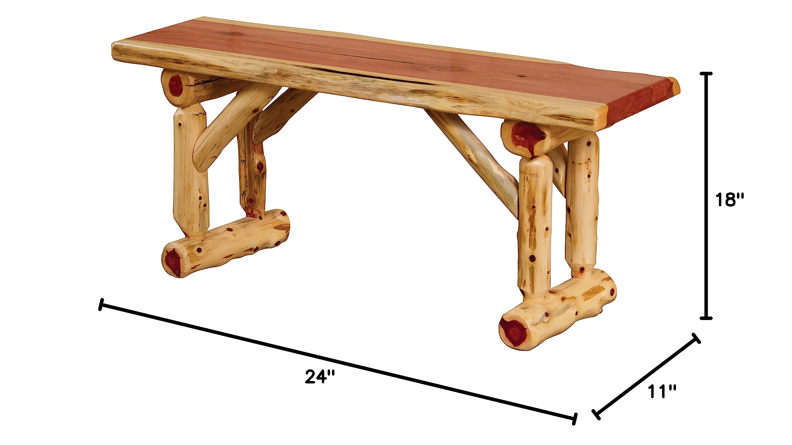 Handcrafted Red Cedar Log 2-Foot Slab Dining Bench | Rustic Solid Wood Furniture for Kitchen, Dining Room & Outdoor Patio | Furniture Barn USA