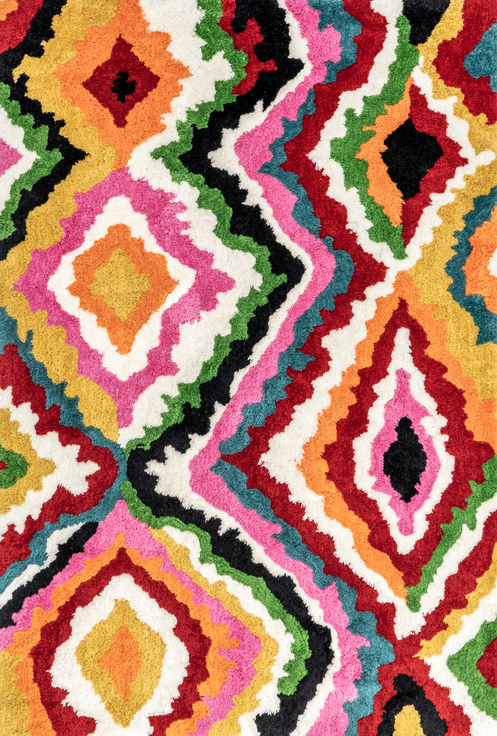 Vibrant Multicolor Carnival Shag Rug - Soft & Plush Bohemian Style Area Rug for Living Room, Bedroom, or Dorm Decor