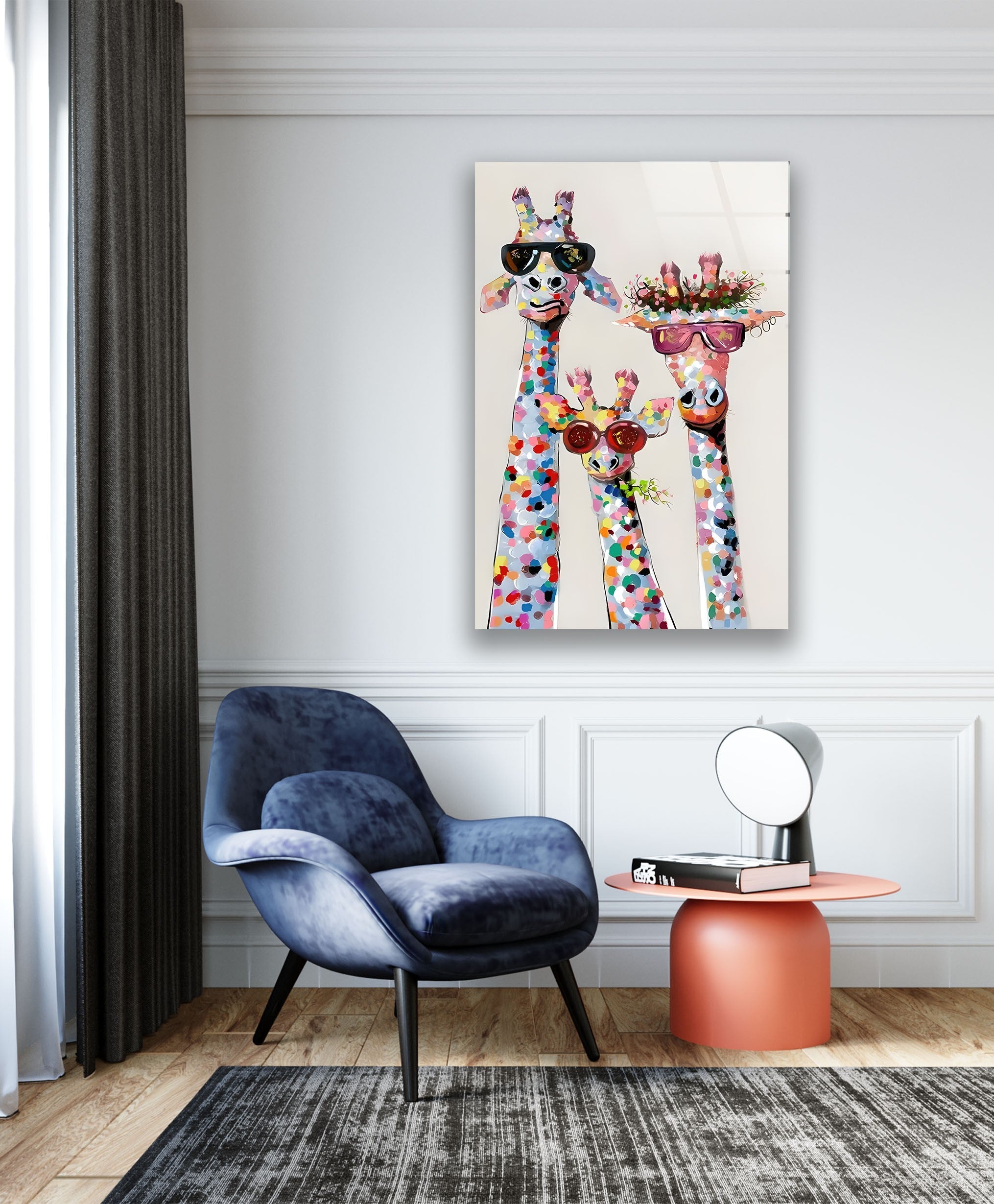 Vibrant Giraffe Glass Wall Decor - Handmade Stained Glass Art for Living Room, Nursery, or Office Decoration