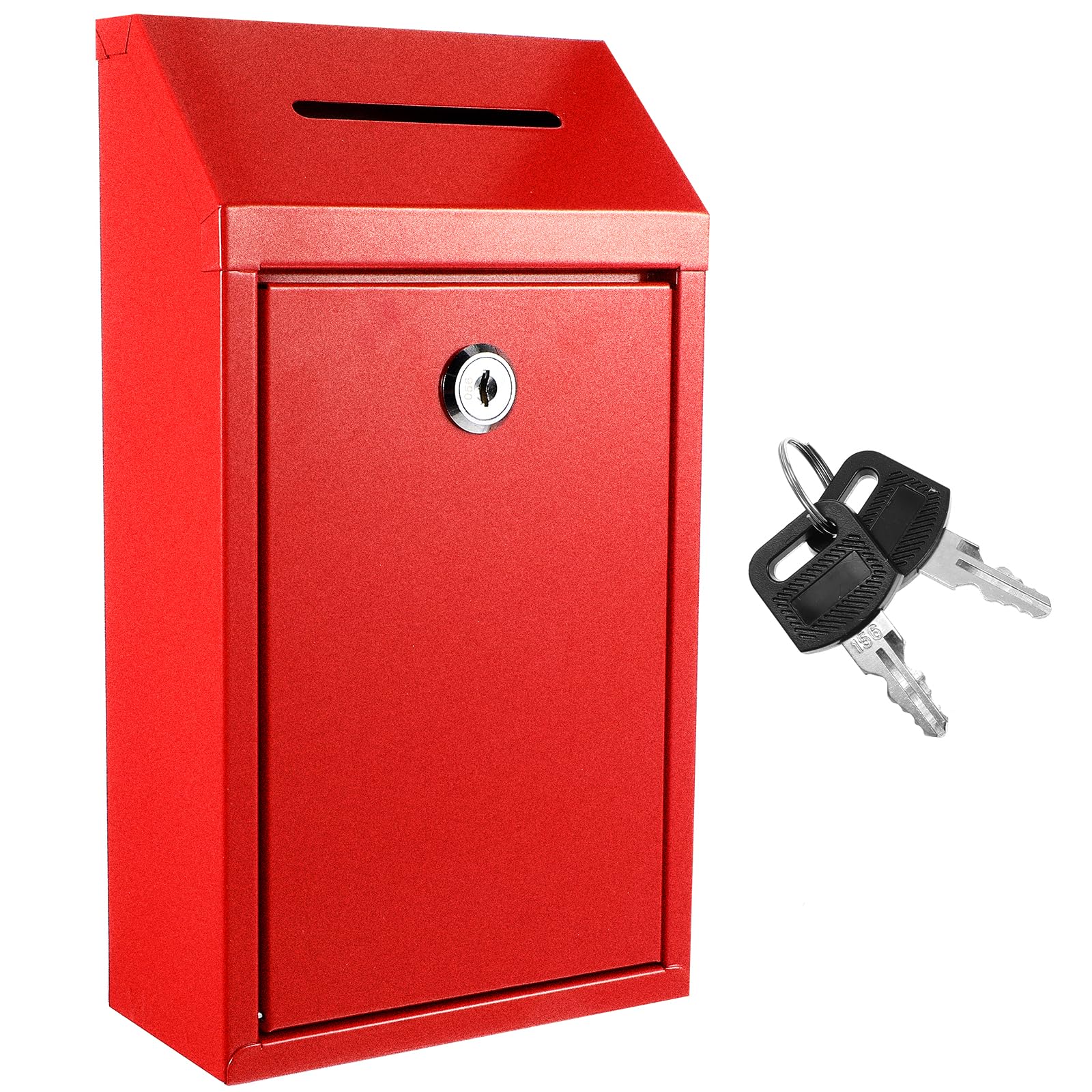 Secure Metal Locking Donation Box with Key - Wall Mounted Suggestion, Mail & Ballot Drop Box for Home, Office & Outdoor Use, 10.24 x 8.66 x 3.15 Inches (Red) - Perfect for Secure Document Collection, Voting & Key Exchange