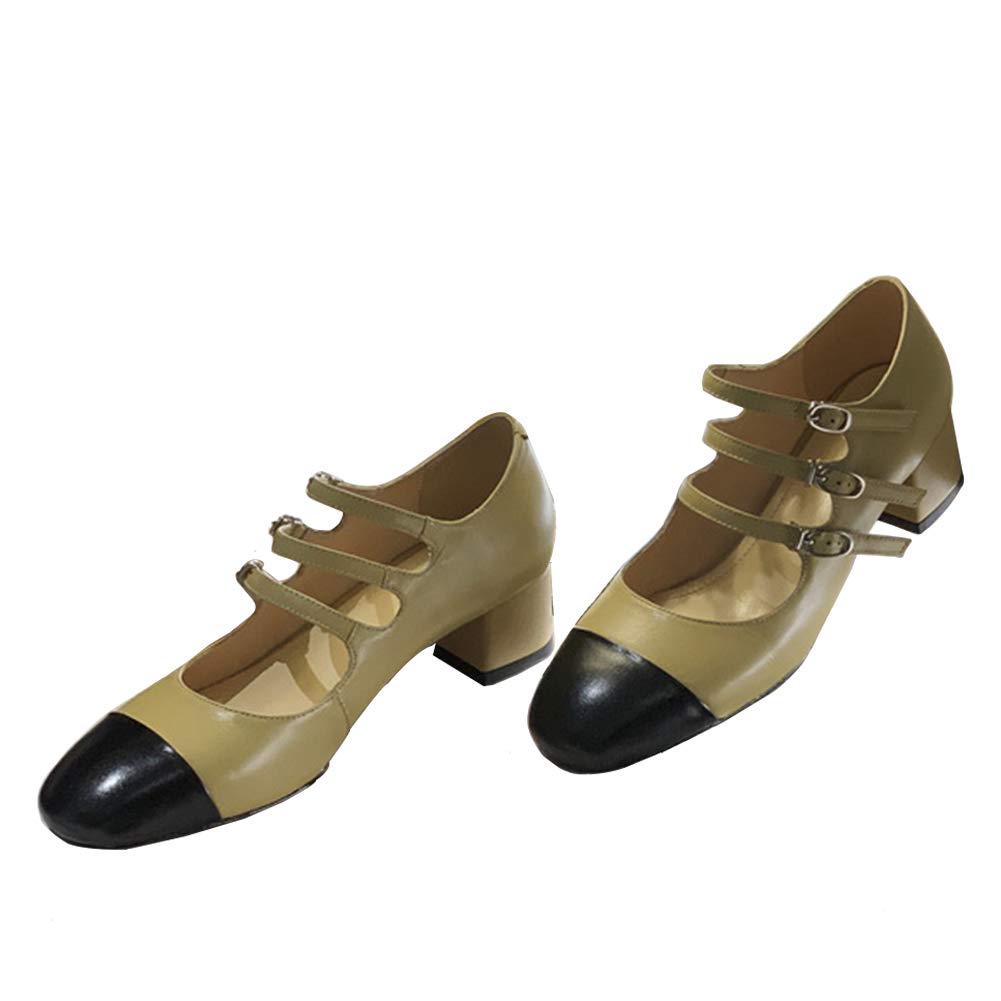 Women's Round Toe Loafers with Buckle - Thick Heel Comfortable Slip-On Shoes for Students & Work | Breathable Casual Flats in Milk Tea Color (Size 35) | Perfect for Office, School & Everyday Wear