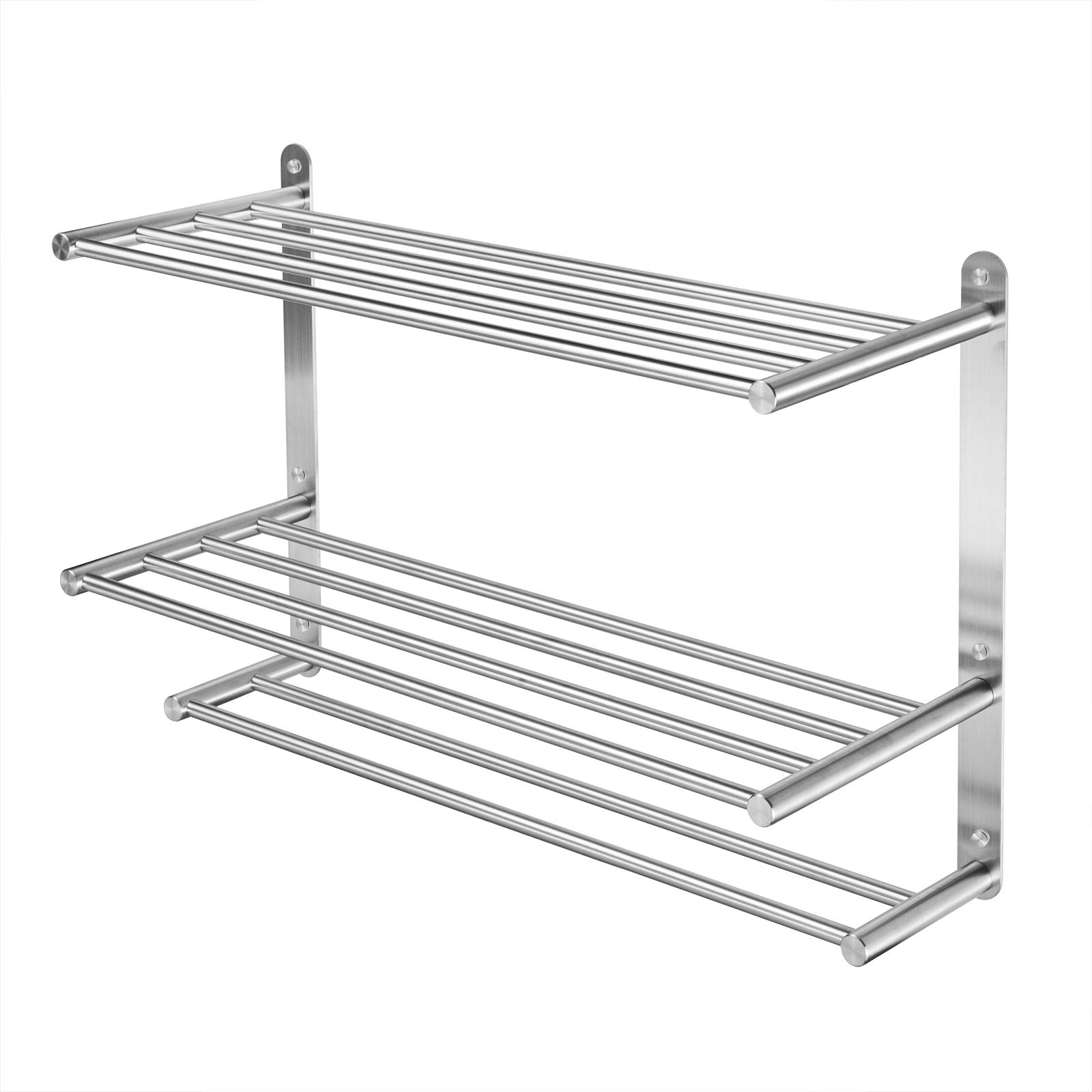 24-Inch 3-Tier Stainless Steel Bathroom Towel Rack - Wall Mounted Hotel Style Towel Bar with Shelves, Brushed Nickel Finish for Bathroom, Spa & Luxury Home Decor