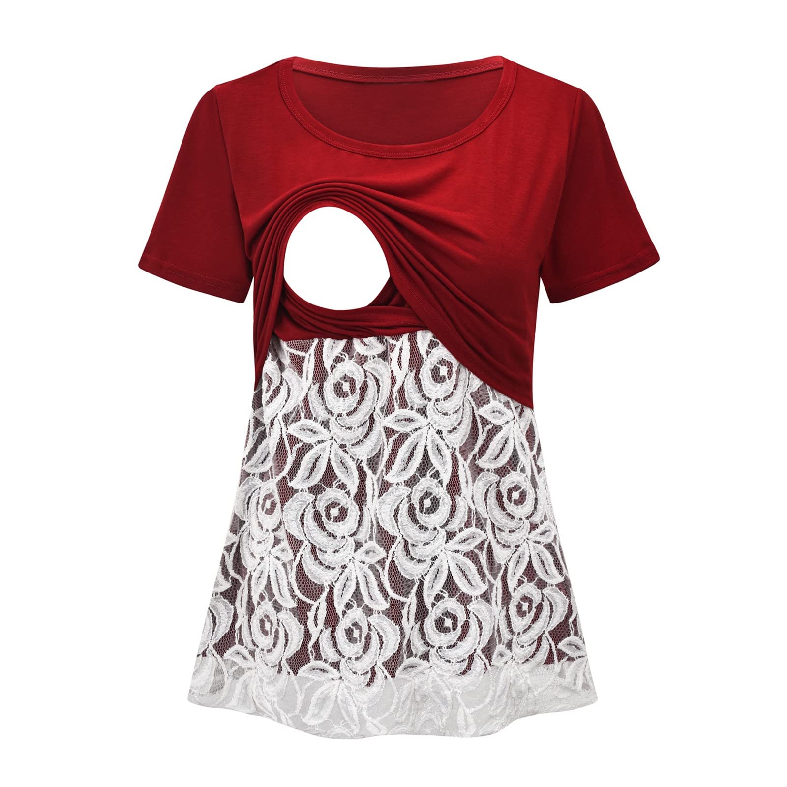 **Maternity Tops for Women - Summer Short Sleeve Nursing Shirts with Lace Trim - Comfortable & Stylish for Pregnancy & Breastfeeding - Perfect for Casual Wear & Maternity Photos**