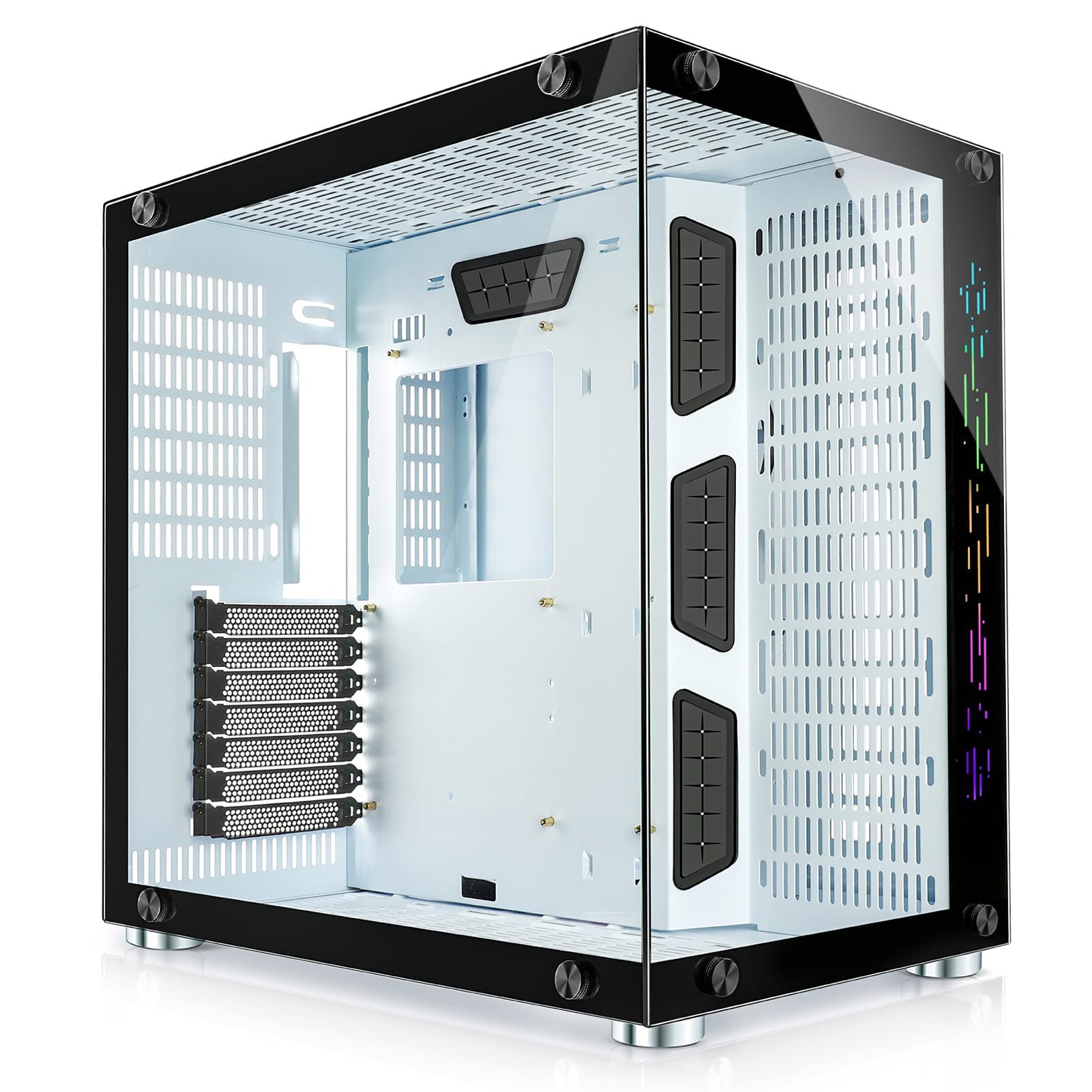 GIM ATX Mid Tower Gaming PC Case - 270° Full View Tempered Glass, Supports 360MM RAD, Front Panel RGB Strip, USB 3.0 Ports & Magnetic Dust Filters (White) - Perfect for High-Performance Gaming Rigs and Custom Water Cooling Builds, Fans Not Included