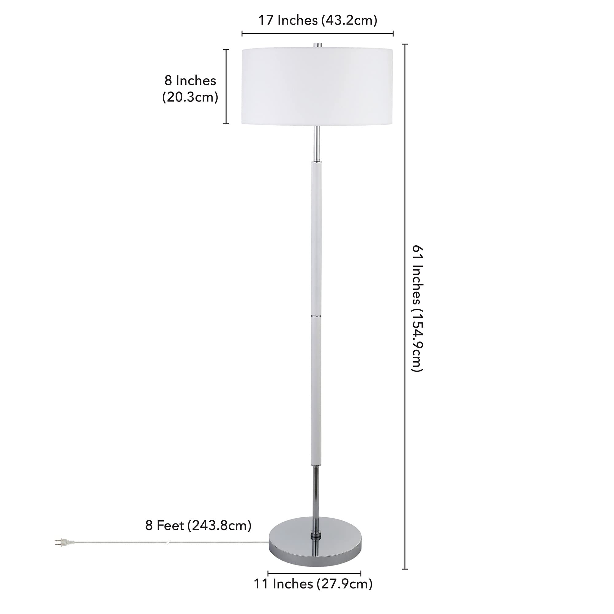 Henn&Hart 2-Light Modern Floor Lamp with Fabric Shade - Matte White/Polished Nickel Finish for Home Office, Bedroom & Living Room | Adjustable Reading Light & Ambient Lighting Solution