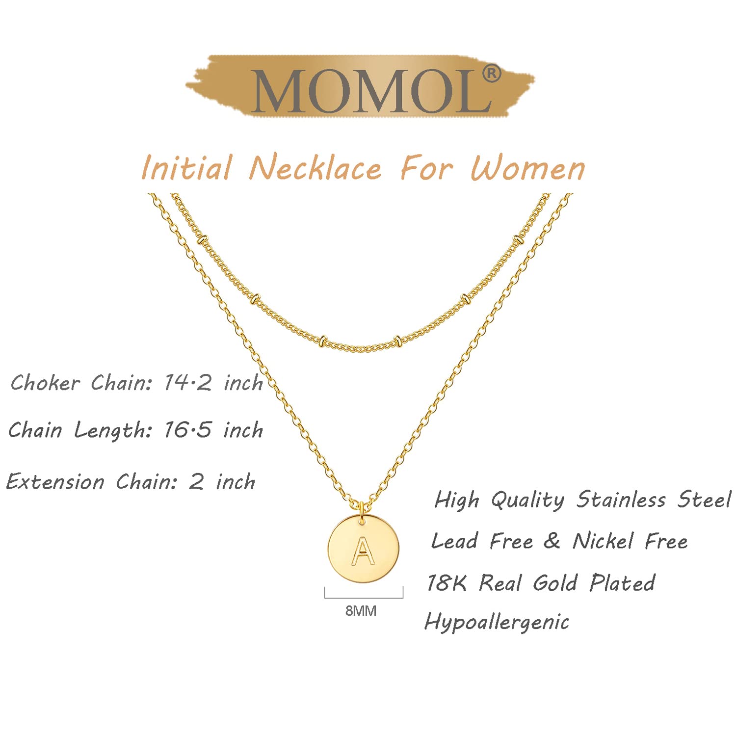 Elegant MOMOL Layered Choker Necklace for Women - 18K Gold Plated Dainty Beaded Chain with Initial Coin Pendant - Personalized Name Necklace Jewelry Gift for Her | Perfect for Date Night, Anniversary, Birthday & Everyday Wear