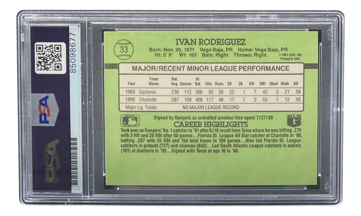 Ivan Rodriguez Autographed 1991 Donruss #33 Texas Rangers Rookie Card - PSA/DNA Certified - Perfect for Baseball Memorabilia Collections & Sports Fans Gifts