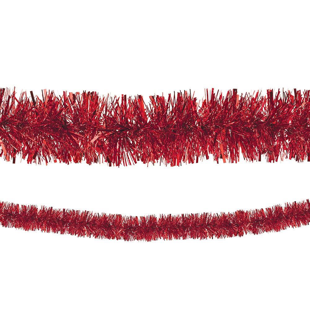 15' Super Plush Red Tinsel Christmas Garland - Festive Holiday Decor for Tree, Mantel & Staircase