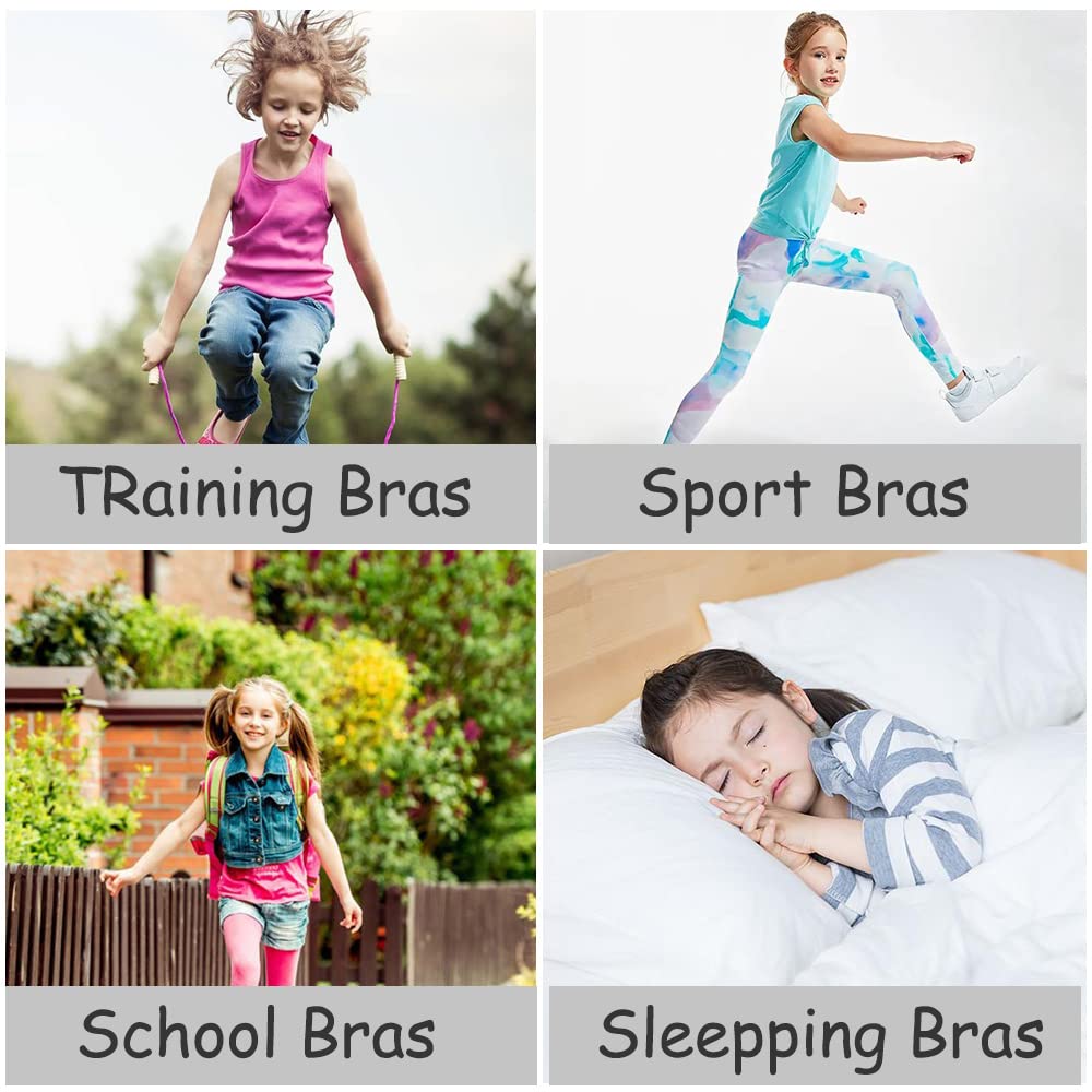5 Pack Girls Sports Bras - Cotton Training Bras with Removable Pads, U-Shape Back Support for Teenage Girls 8-15 Years - Perfect for Gym, Yoga & Everyday Wear