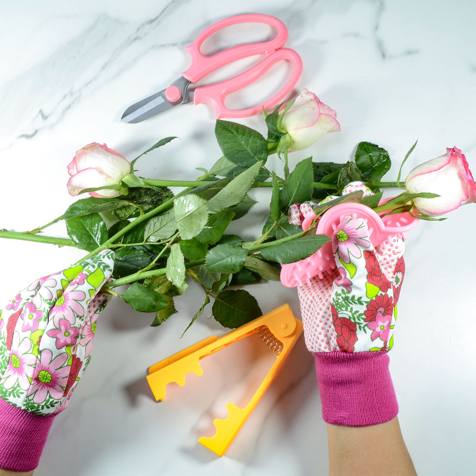 5PCS Rose Thorn Stripper Set with Pruning Shears & Pink Garden Gloves - Perfect for Rose Bush Care, Gardening, and Floral Arrangements