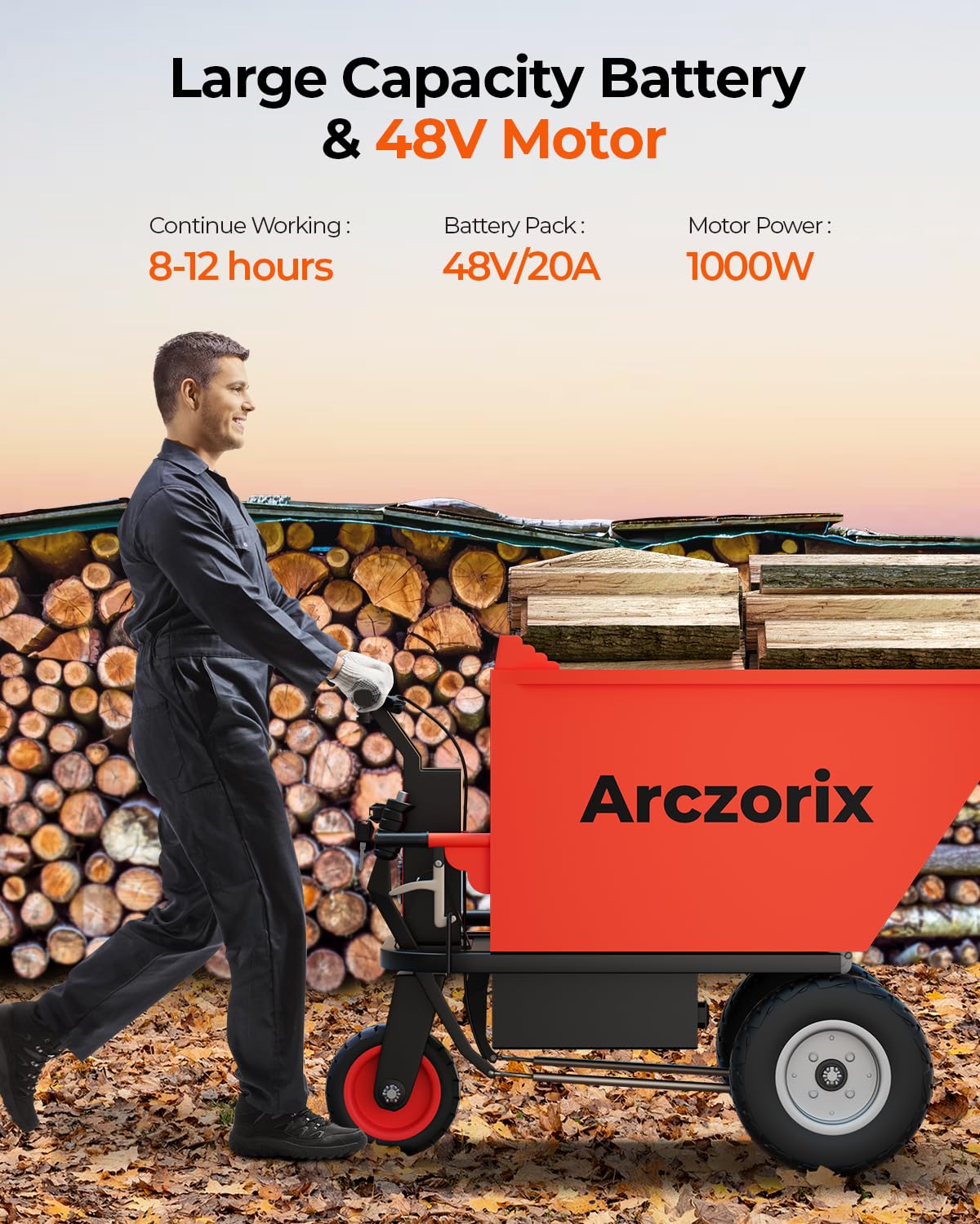 48V 20Ah 1000W Electric Wheelbarrow Utility Cart - 2205 lbs Heavy Duty Material Hauler & Deer Cart for Construction, Gardening, Hunting & Farm Use