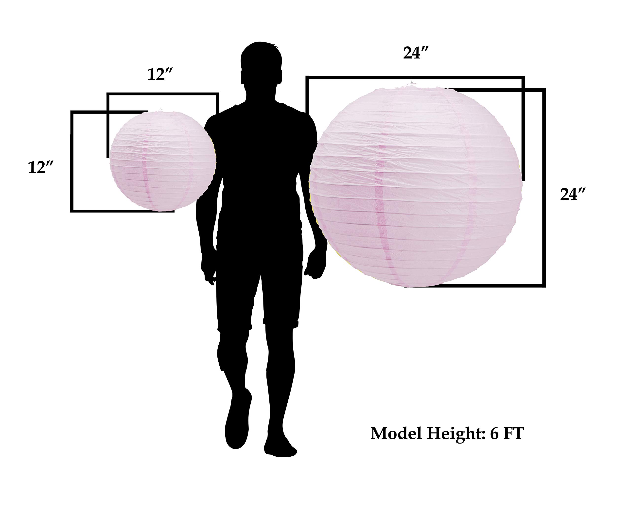 LED Paper Lanterns - 12 Inch Pink Round Hanging Lamps (10 Pack) - Chinese & Japanese Style Decorative Lighting for Weddings, Parties, Garden & Home Decor