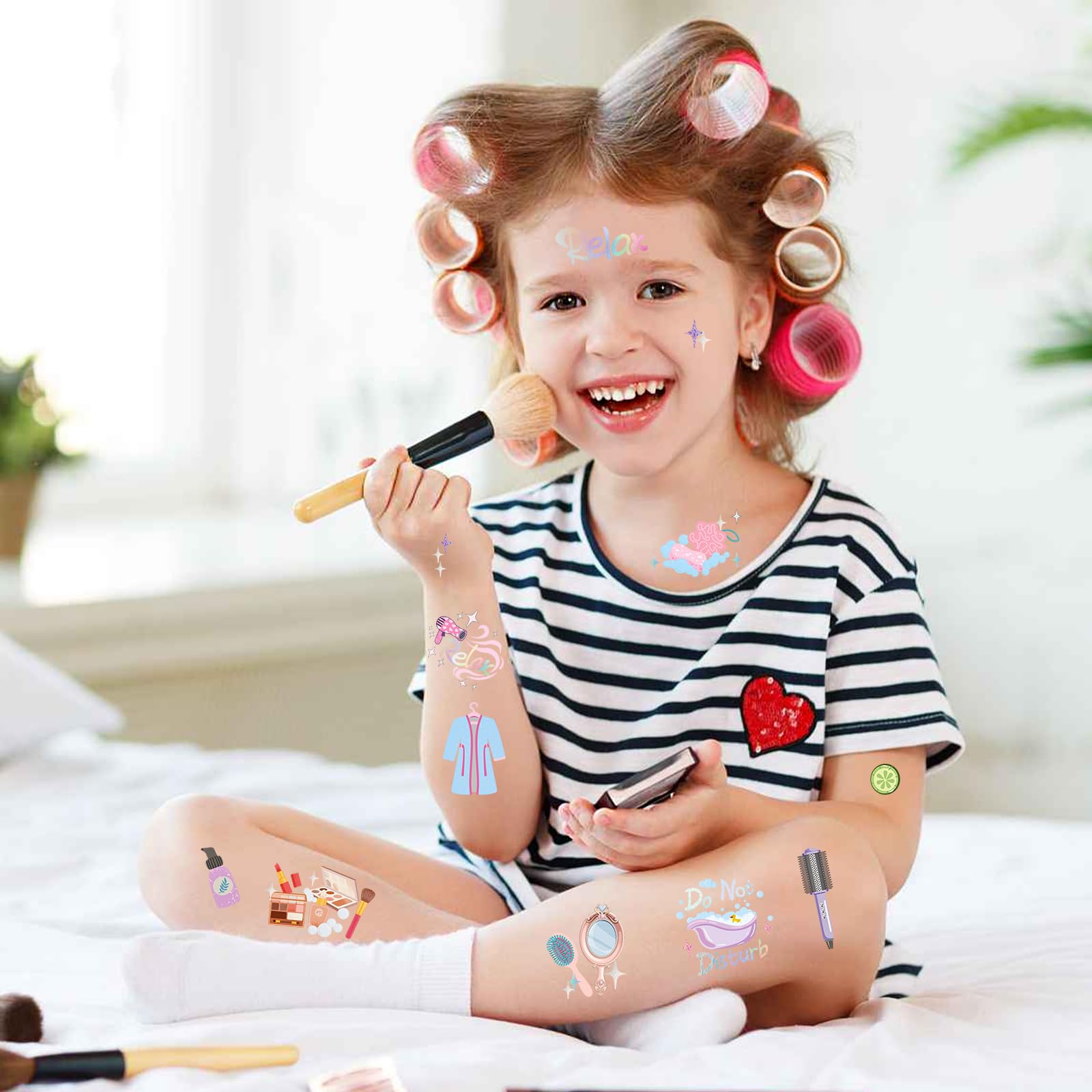 Konsait 99 Pcs Temporary Tattoos for Girls - Spa Party Favors, Kids Fake Tattoos for Slumber Parties, Birthday Makeup & Spa Day Supplies | Perfect for Girls' Night, Birthday Celebrations & DIY Spa Activities