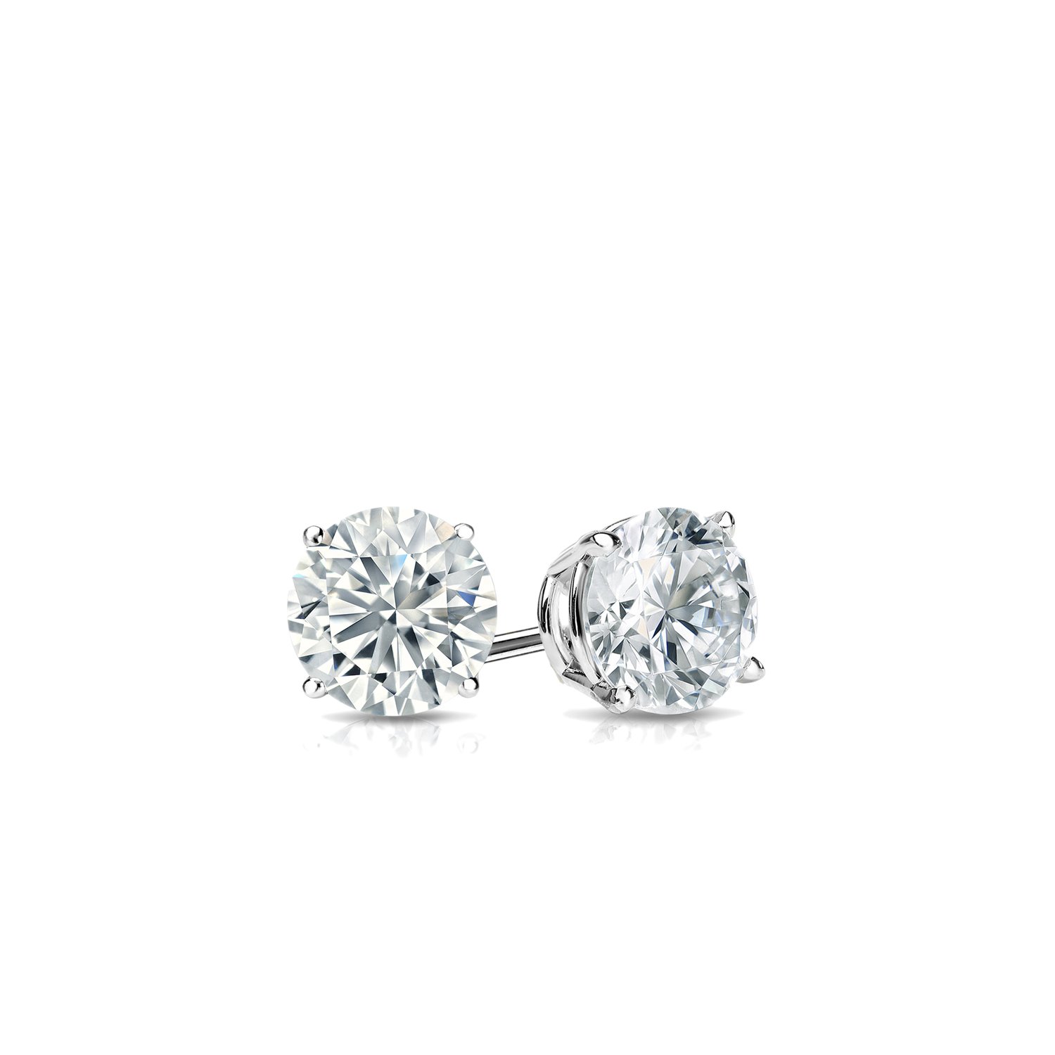Platinum 4-Prong Basket Round Diamond Stud Earrings (1/6-2 ct, O-Color, I2-I3 Clarity) Push Back Closure - Perfect for Weddings, Anniversaries & Special Occasions