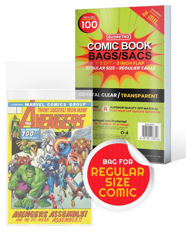 Evoretro 2 MIL Clear Comic Book Bags for Regular Comics - Acid-Free Archival Protection for Collectible Storage & Display