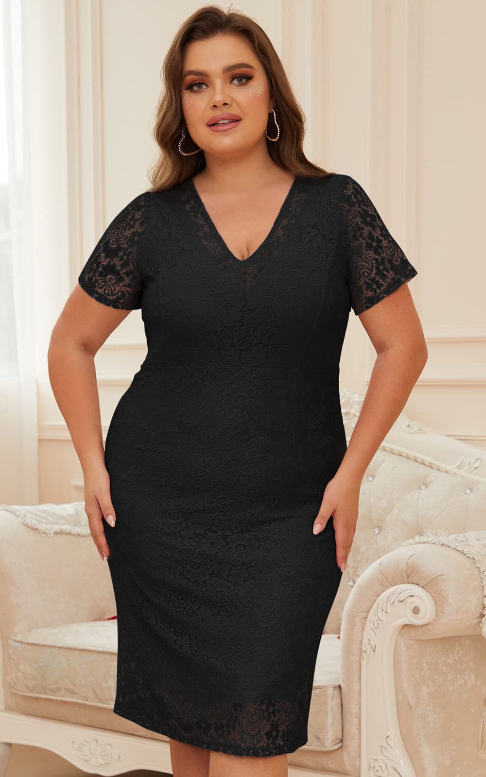 Sexy Plus Size Bodycon Wrap Cocktail Dress for Women - Lace Summer Party Dress for Night Out, Date Night & Special Occasions